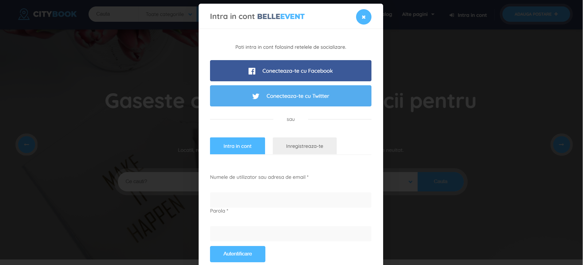 cum sa creati un cont pe belle event